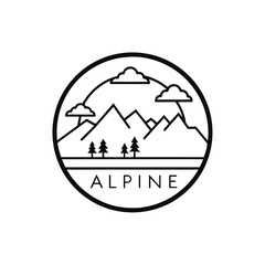 Minimalist Alpine Mountains Circle Logo Design