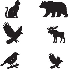 Wild Animal Silhouette Vector Pack – Cats, Birds, Bear, Deer & More