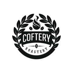 Artisan Coffee Roastery Emblem featuring a Laurel Wreath and Fire Element - A Symbol of Quality and Craftsmanship