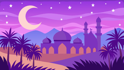 Obraz premium Illustration of a mosque under a starry night sky