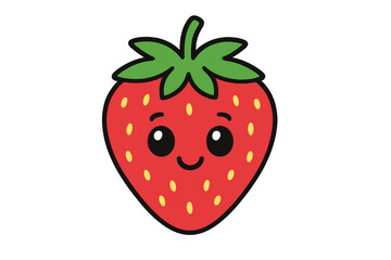 Obraz premium Red strawberry cartoon character with big eyes on transparent background, cute fruit smiling friendly face