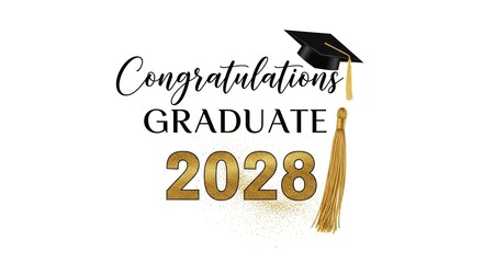 Celebratory graduation announcement for the class of 2028 with cap and tassel