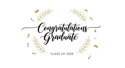 Elegant graduation celebration design with laurels and festive confetti for