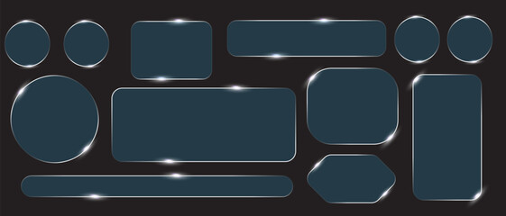 Multiple liquid glass panels and elements set. Modern UI and UX design concept. Transparent frames and buttons for web interfaces.