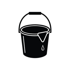 Black bucket with dripping paint and handle drop liquid
