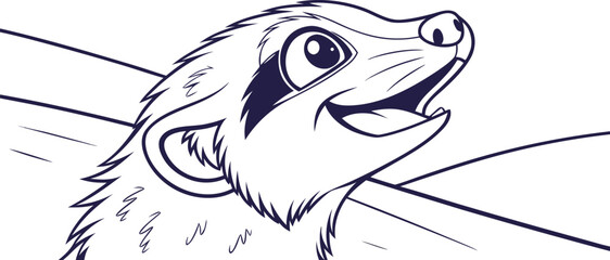 Smiling  Line Art Illustration – Cute Wild Animal Outline Drawing for Pages, Children’s Books, Wildlife Art, and Cartoon Character Design