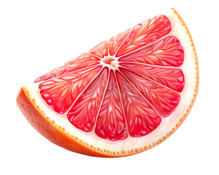 Vibrant slice of pink grapefruit close up isolated on transparent background