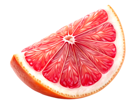 Vibrant slice of pink grapefruit close up isolated on transparent background