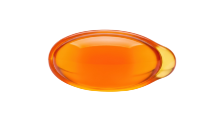 Shiny orange gel capsule isolated PNG on transparent background, single vitamin supplement for health and beauty product design