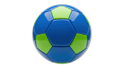 Blue and green soccer ball PNG isolated on transparent background, colorful football for sports and recreation