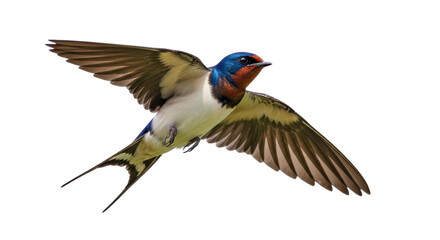 Barn swallow flying PNG isolated on transparent background, colorful bird with long tail and outstretched wings, migratory species