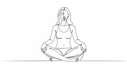 Woman Meditating in Lotus Pose Continuous Line Drawing.
