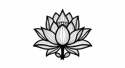 Detailed Black and White Lotus Flower Illustration.