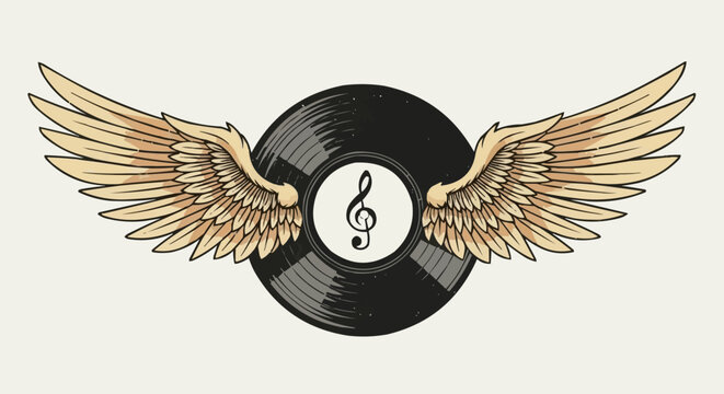 Winged Vinyl Record with Treble Clef - A Symbol of Musical Freedom.