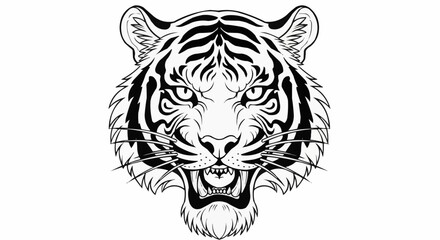Obraz premium Fierce Tiger Head Illustration Black and White.