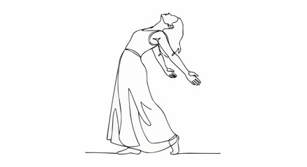 Elegant Woman in Flowing Dress - Continuous Line Art.