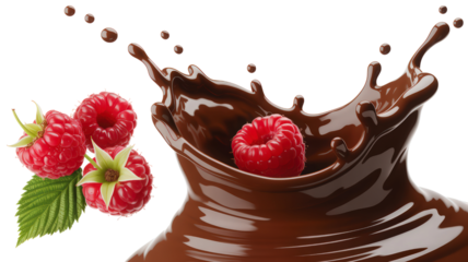 Raspberry And Chocolate Splash Motion Creating Abstract Crown Shape Design Liquid Flow Swirl Effect Food Dessert Sweet Ingredient Delicious Gourmet Beverage
