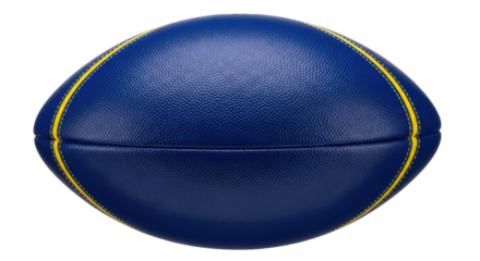 Blue and yellow American football isolated PNG, sports equipment for training and competition on transparent background