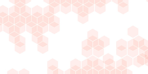A subtle hexagon pattern background with interconnected shapes in light pastel and white. Simple abstract modern background White geometric hexagonal honeycomb shape texture background 3d copy space.	