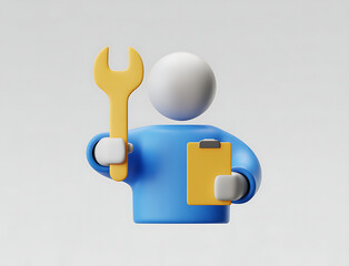 Handyman with wrench and clipboard tool