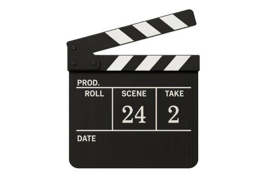 Clapperboard used in film production, indicating scene and take number for movie directing and video post-production