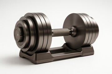 Titanium Dumbbell Close Up with Sleek Metallic Finish. Dumbbell, fitness, strength, gym, workout, training, exercise