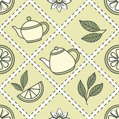 Seamless cute tea time pattern. Ideal for kids' fabrics, wrapping paper, wallpapers, scrapbooking, and romantic vintage design.