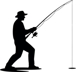Obraz premium Silhouette of a fisherman casting a line with a rod and reel