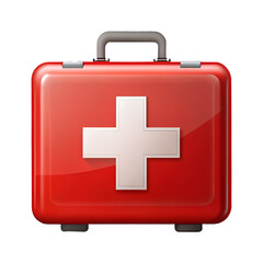 Fototapeta premium Red first aid kit box with white cross symbol, isolated on transparent background