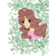 Brown wavy girl is smiling