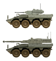 A collection of concepts of Armored Fighting Vehicles based on the DAF YP-458 (top: DAF YP-458 IFV, bottom: DAF YP-458 105mm). Individual images, in full size, can be found in the portfolio