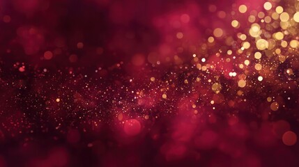 Abstract shimmering bokeh lights in deep red and gold creating a magical and festive celebratory background effect