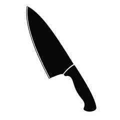 Black chef knife silhouette on white background kitchen