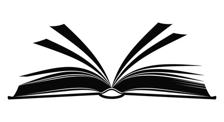 Open book with flying pages black and white silhouette
