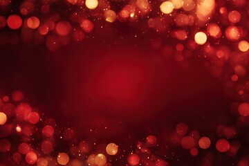 Abstract warm glowing bokeh lights in shades of red and gold creating a festive and magical celebratory background