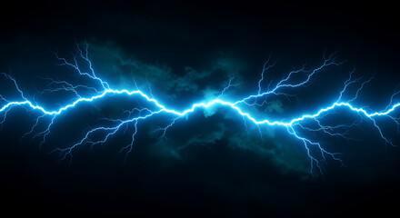 Dramatic electric blue lightning strikes across a dark atmospheric background illustration