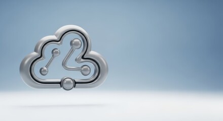 Modern cloud technology symbol representing digital connectivity and data exchange. Cloud design includes lines and nodes for communication, signifying innovation and progress.