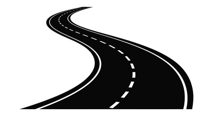 Curving road illustration on white background in black and white silhouette © nhpvect02