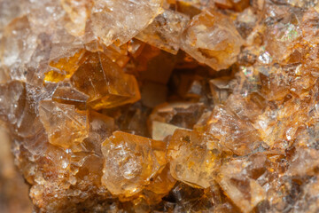 Beautiful mineral formation with blue and orange crystals discovered in natural stone
