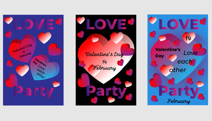Romantic, modern vector posters for Valentine's Day. Abstract designs featuring hearts, love typography, and couple themes. Perfect for cards and social media.