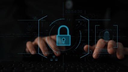 Digital cyber security lock system highlighting data security encryption, cyber password protection, fingerprint ID, cloud storage safety, and cyber security for online access Marrow