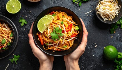 Authentic Pad Thai with Lime and Bean Sprouts, a Delicious Asian Noodle Dish