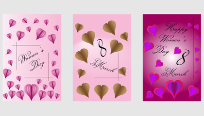 Minimalist set of posters for International Women's Day (March 8). Modern, abstract vector designs with floral elements and congratulatory typography.