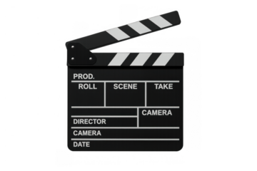 Clapperboard opening for movie film production, depicting cinema industry, filmmaking, and video making action scene