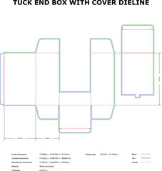 Tuck End Box with Cover Packaging Dieline Template with Bleed, Trim & Crease