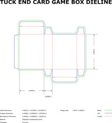 Tuck End Card Game Box Packaging Dieline Template with Bleed, Trim & Crease Lines