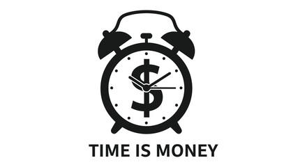 Time is money concept with alarm clock and dollar sign silhouette