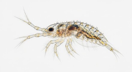 Microscopic amphipod crustacean isolated on white background scientific study