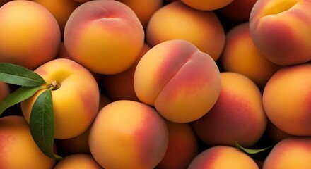 Abundant fresh ripe peaches with delicate pink and orange hues packed together