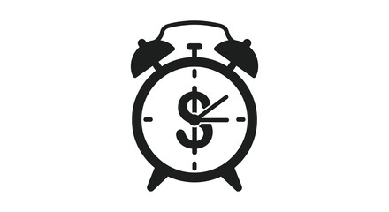Alarm clock with dollar sign symbolizing time is money silhouette